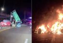 Dos jóvenes mueren en arrancones en la Mérida-Progreso: choca su auto, se parte en dos y se incendia